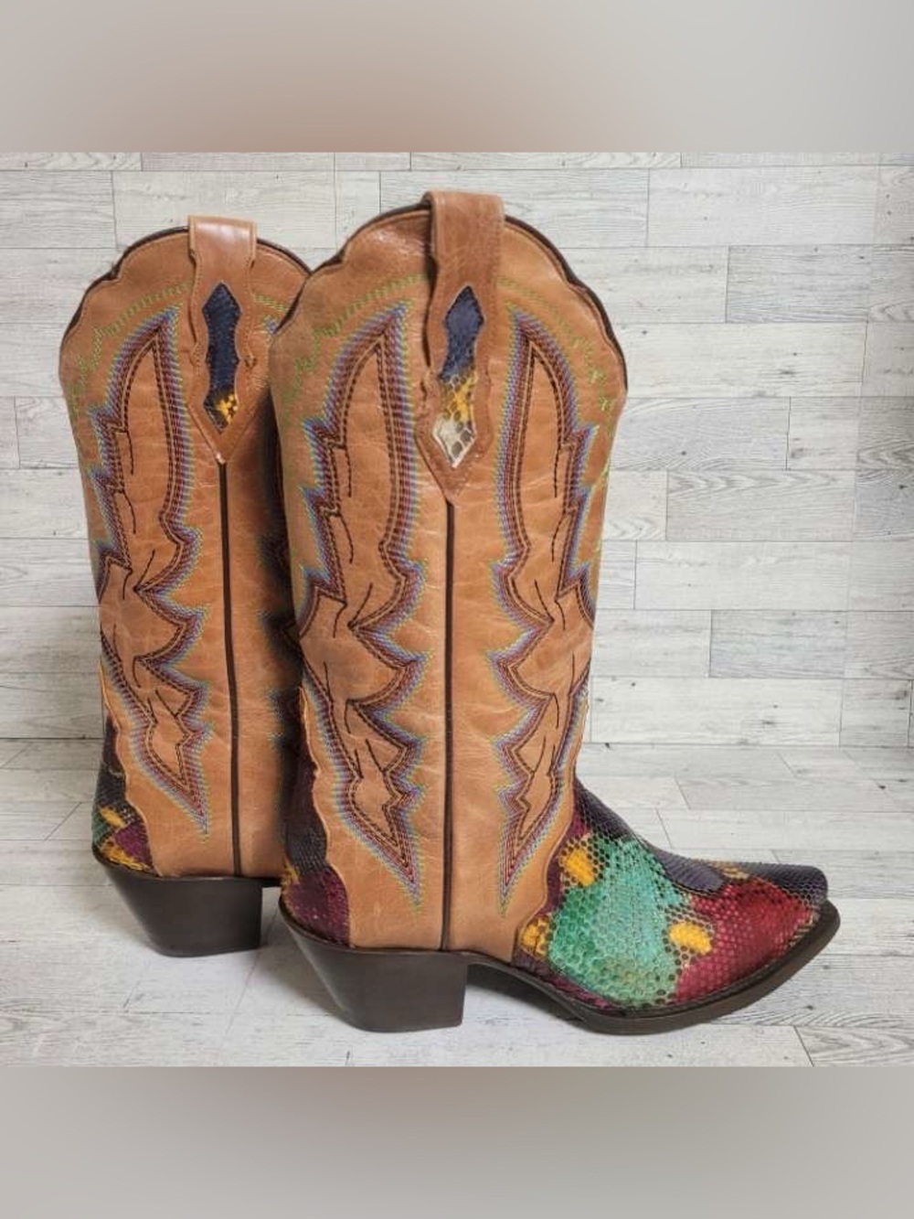 Women’s Dan Post Rainbow Python Snakeskin Leather Exotic Cowboy Boots Size 8 - Picture 6 of 12